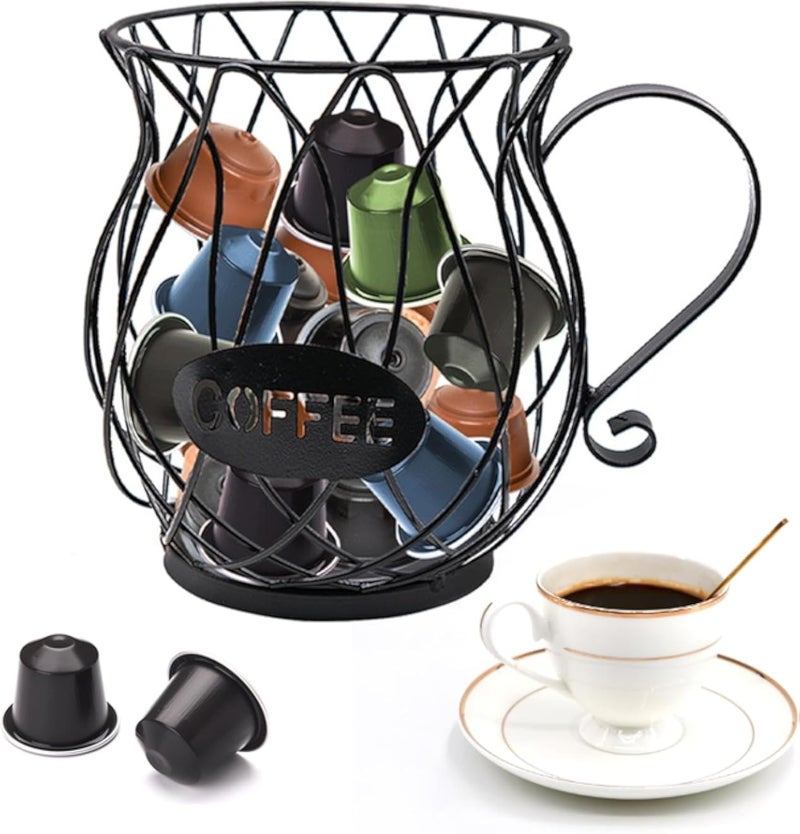 Coffee Capsule Pod Storage Basket, Metal Coffee Pods Holder Large Capacity Coffee Pod Storage Basket Multiple Pod Stand Coffee Pod Storage Cup for Coffee Bar Kitchen